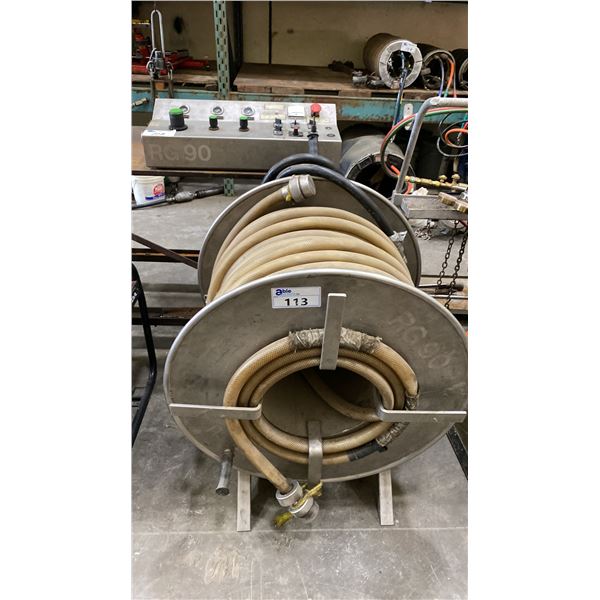 LARGE INDUSTRIAL METAL HOSE REEL WITH HEAVY DUTY HOSE & RG90 CONTROL PANEL