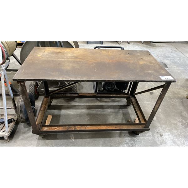 1" THICK TOP MOBILE METAL SHOP TABLE APPROX 49"L X 24"D X 32.5"H