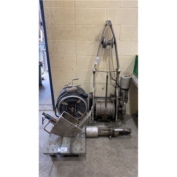ELECTRIC POWER WINCH CABLE PULLER WITH RIDGID 700 POWER DRIVE, EXTRA RIDGID POWER DRIVE, LARGE