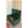 Image 1 : GREEN METAL JOB BOX WITH ASSORTED HEAVY DUTY CHAINS, TOW CHAINS, EXTENSION CORD, LEVER CHAIN LOAD