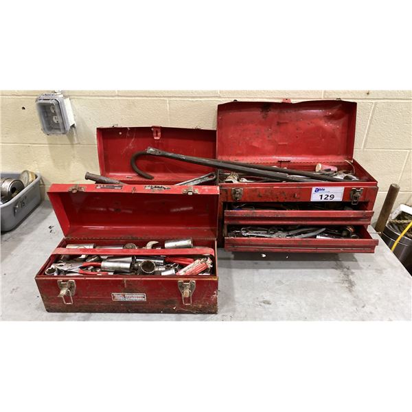 3 RED METAL TOOL BOXES WITH ASSORTED TOOL CONTENTS