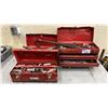 Image 1 : 3 RED METAL TOOL BOXES WITH ASSORTED TOOL CONTENTS