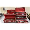 Image 6 : 3 RED METAL TOOL BOXES WITH ASSORTED TOOL CONTENTS