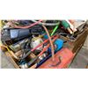 Image 2 : PALLET OF ASSORTED SHOP ITEMS- TOOLS, HOSE, CLAMPS, CUTTERS, HOSE, TOOLBOX, EXTENSION CORDS & MORE