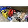Image 6 : LARGE GROUP OF ASSORTED ITEMS- HOSE REEL, COPPER PIPES, TRAILER JACK, PLUMBING PARTS, CONCRETE MIX