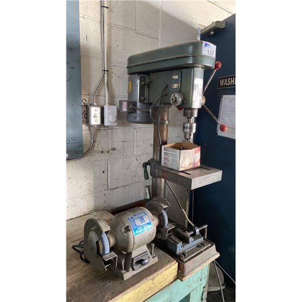 PEERLESS PD-16 BENCH TOP DRILL PRESS & CONTINENTAL 506 CBG BENCH GRINDER