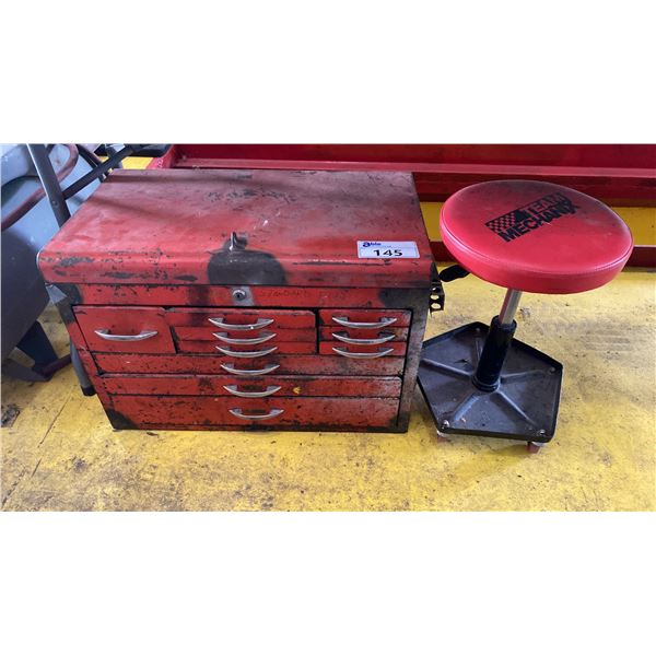RED METAL 10 DRAWER TOOL CHEST & MECHANICS MOBILE STOOL