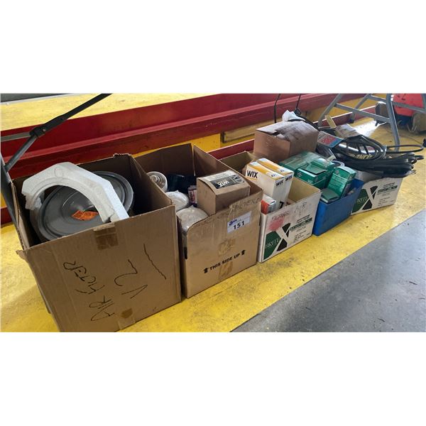 LARGE GROUP OF ASSORTED AUTOMOTIVE OIL FILTERS, AIR FILTERS, BELTS & WIPER BLADES