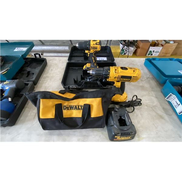 DEWALT DCD708 20V CORDLESS DRILL WITH CASE, DEWALT DC759 18V CORDLESS DRILL WITH BAG, BOTH WITH