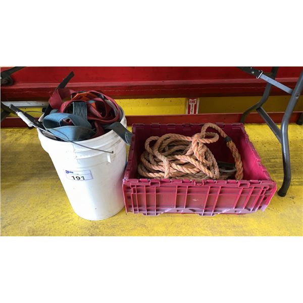 ASSORTED FALL PROTECTION- HARNESSES & ROPE