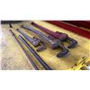 Image 3 : 3 LARGE PIPE WRENCHES, 2 MANHOLE PULLERS, LARGE PRY BAR & GRABBER BAR