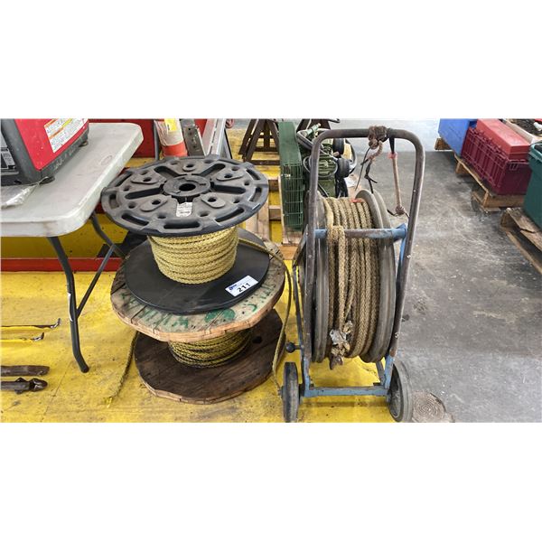 METAL MOBILE REEL CART WITH ROPE & 2 SPOOLS OF ROPE
