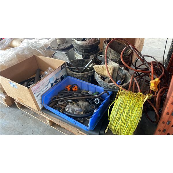 PALLET OF ASSORTED TOOLS, SCALE, FILL-RITE NOZZLE & MORE