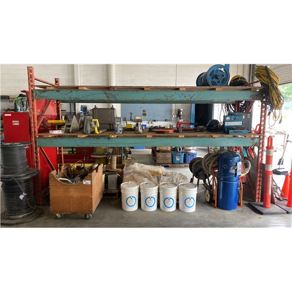 2 SECTIONS OF PALLET RACKING (8) 12FT SIDE RAILS (2) 8.5FT UPRIGHTS & (2) 7.5FT UPRIGHTS WITH