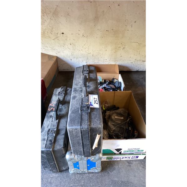 3 EMPTY HARD TRANSPORT CASES, PIGTAILS & SPARE PARTS