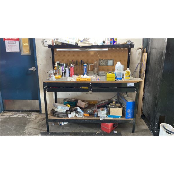 BLACK METAL/WOOD ILLUMINATED WORKBENCH APPROX 60"L X 25"D X 60"H *CONTENTS NOT INCLUDED*