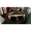 Image 6 : GROUP OF ASSORTED ITEMS- GAS STOCK POT BURNER, SPRINKLER SYSTEM, WOODEN TOOL CABINET, TIRES, CAMP