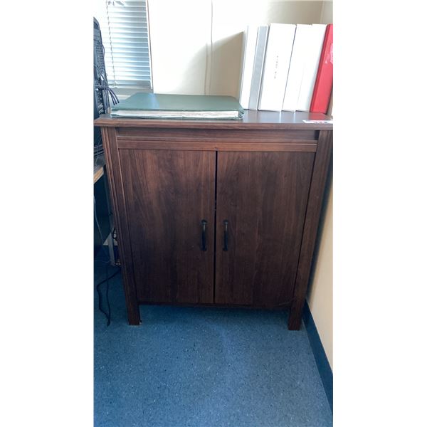 DARK WOOD 2 DOOR OFFICE STORAGE CABINET & SMALL SLIDING DOOR CABINET
