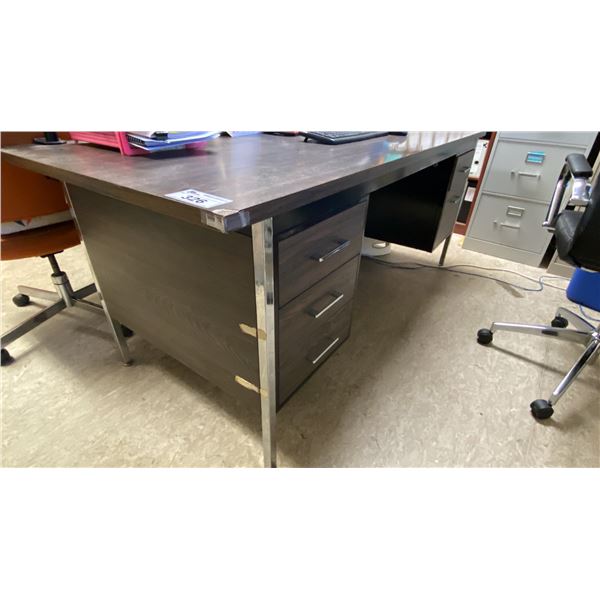 2 DARKWOOD METAL FRAMED 5 DRAWER OFFICE DESKS APPROX 72"L X 36"D