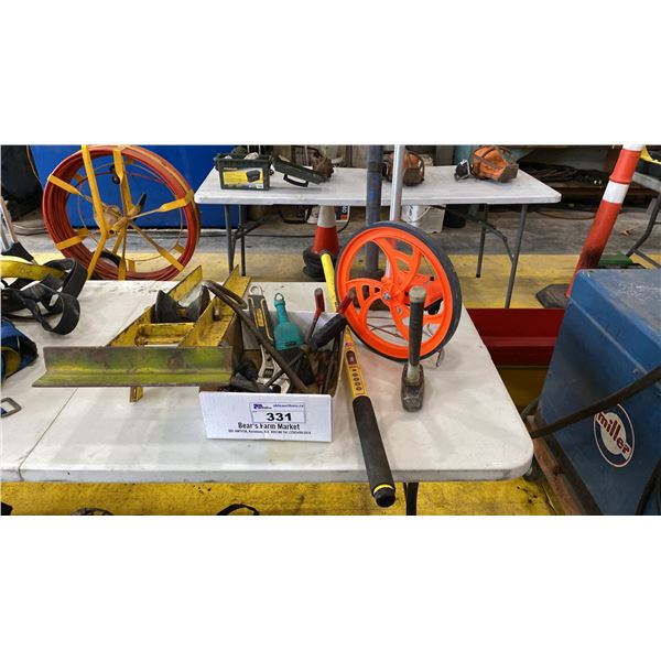 JOHNSON 40-6430 METAL LOCATING TOOL, SURVEYORS REEL & ASSORTED TOOLS