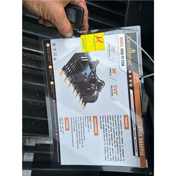 New Landhonor LGB1172W  72"W  Rock Grapple For Skid Steer