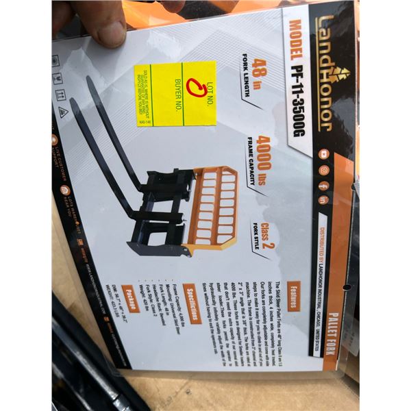 6-New Landhonor  PF113500G  4' Skid Steer Pallet Forks - 6 X $