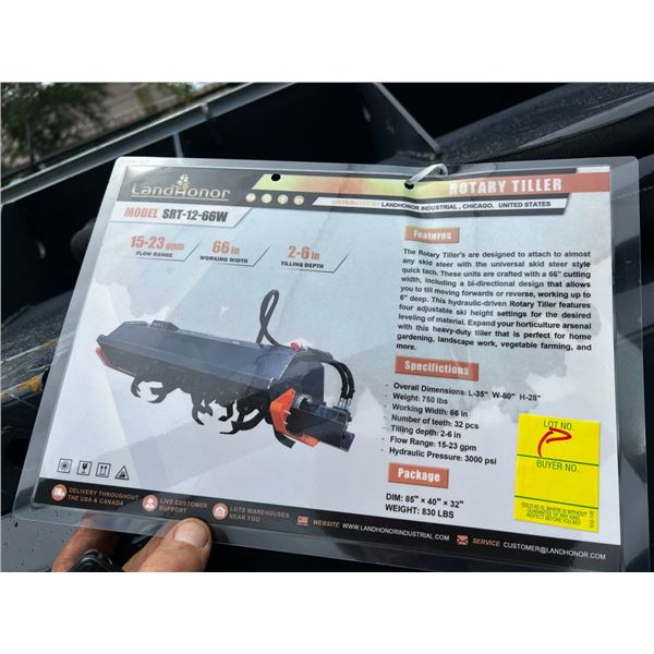 2-New Landhonor  SRT1266W Rotary Tiller Attachment For Skid Steer - 80"  W