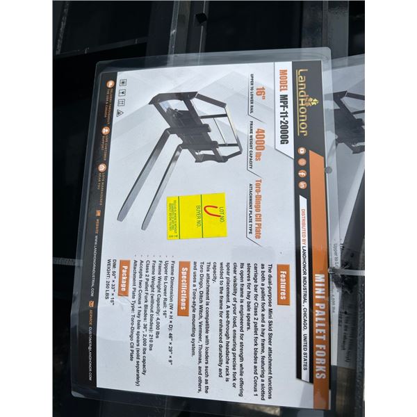 5-New Landhonor  MPF112000G  Mini Pallet Forks For Skid Loader - 5 X $