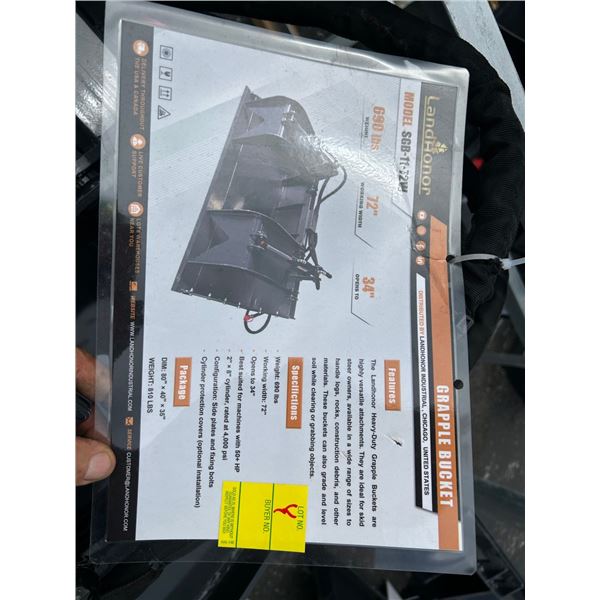 New Landhonor  SGB1172W  Grapple Bucket  72" W For Skid Loader