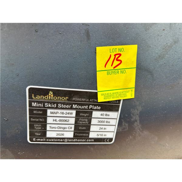 4-New Landhonor  MAP1624W  Mini Skid Steer Mount Plate - 4 X $