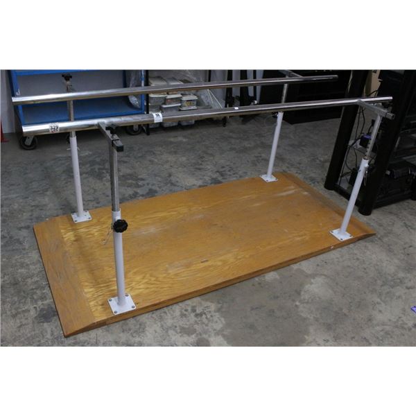 Wood Base w/Chrome Rail Adjustable Rehab Walkway