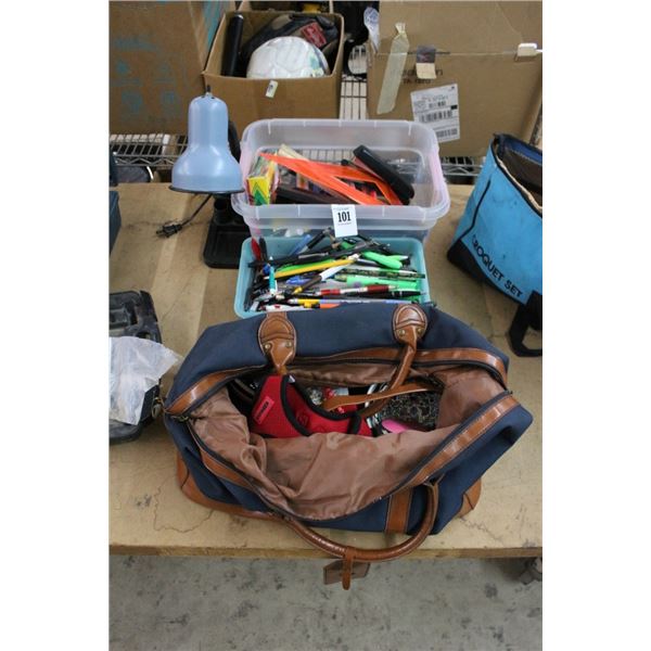 Duffle, Bins w/Office Supplies, Home Goods, Lamp