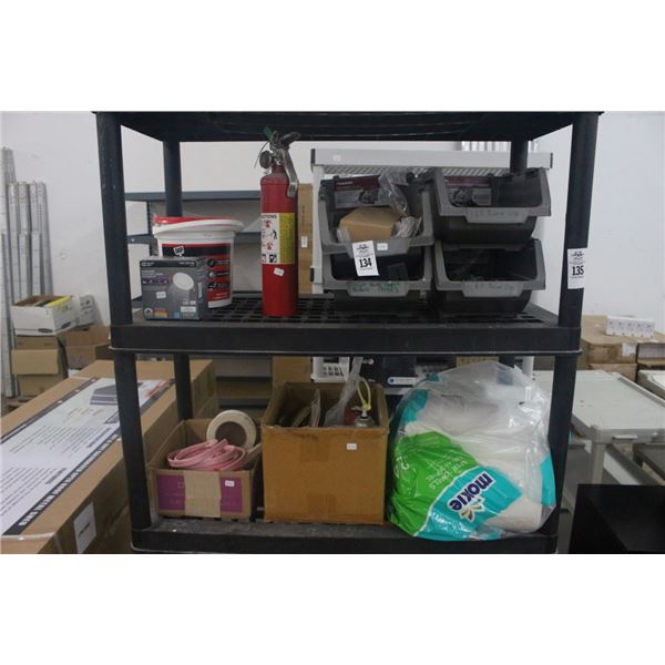 Stucco Repair Bins w/Hardware, Fire Extinguisher, Paper Towels, Supplies on Shelf