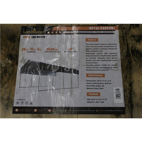 2-New Landhonor  LHMRMC1119  Metal Carport  20'  X  11'  X  9'  - 2 X $