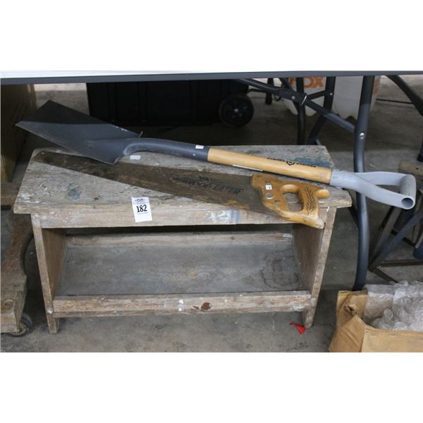 Saw, Shovel, Wooden Bench