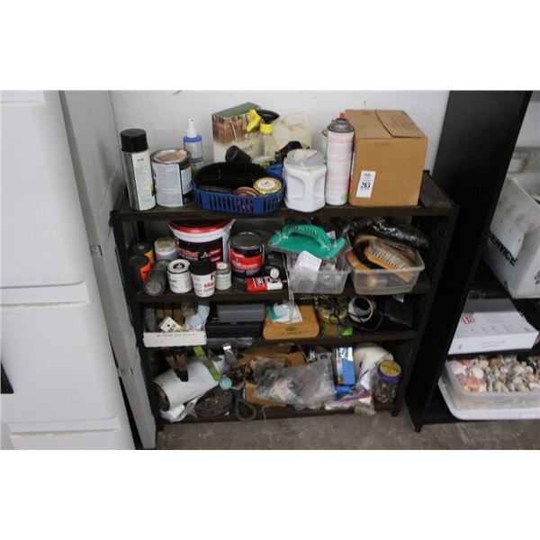 Shoe Shine Accessories, Oils, Tools, Hardware w/Black Storage Rack