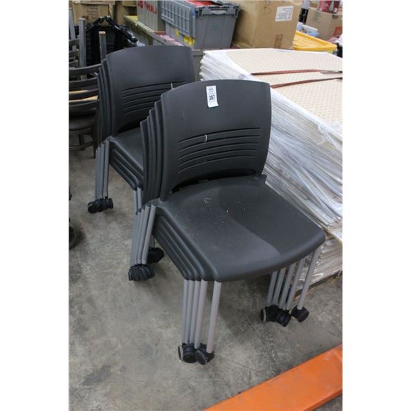 9-Rolling Plastic Chairs - 9 X $