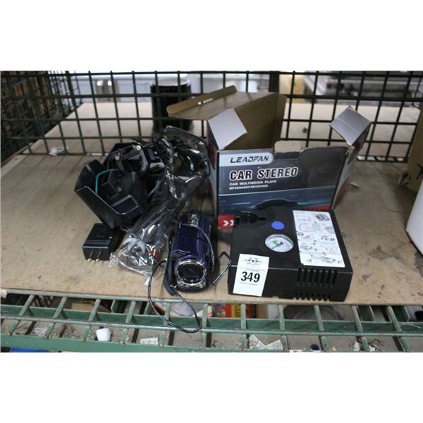 Car Stereo, Inflator, Camcorder, Tire Pump