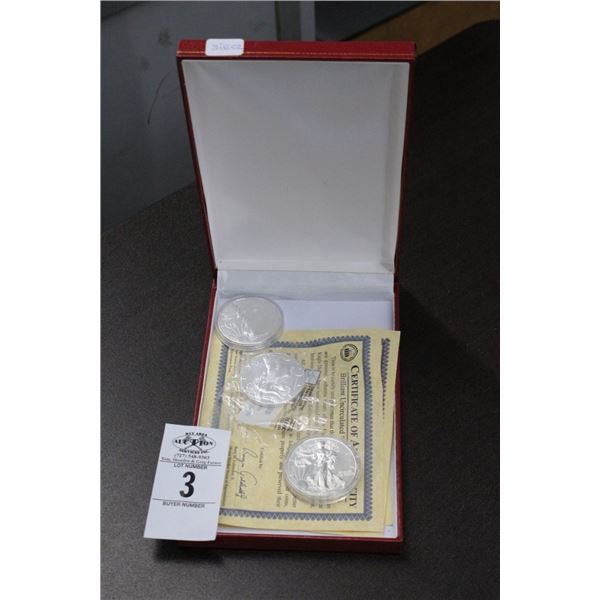 Uncirculated Silver Eagles - 3 w/COA's