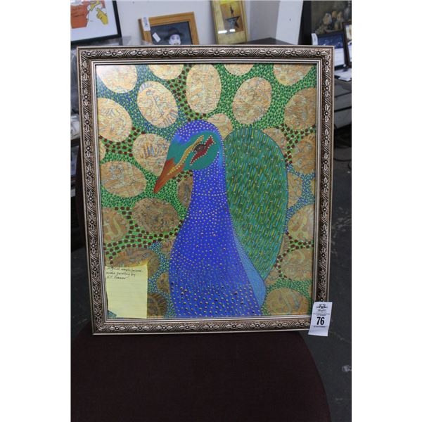 Acrylic Mixed Framed Peacock Painting by Kramer