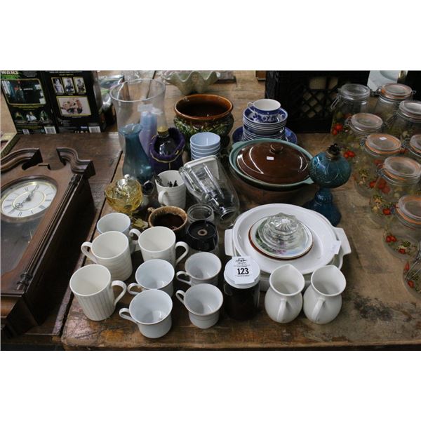 Asst. Coffee Mugs, Oil Lamp, Vases, Decor