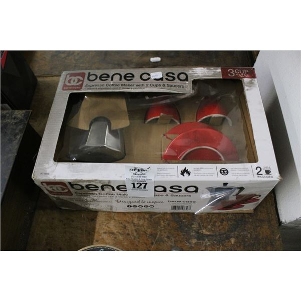 Bene Casa Espresso Coffee Maker w/Cups/Saucer Set