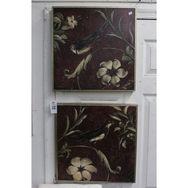 Bird Motif Floral Unframed Wall Art Mitman - Pair