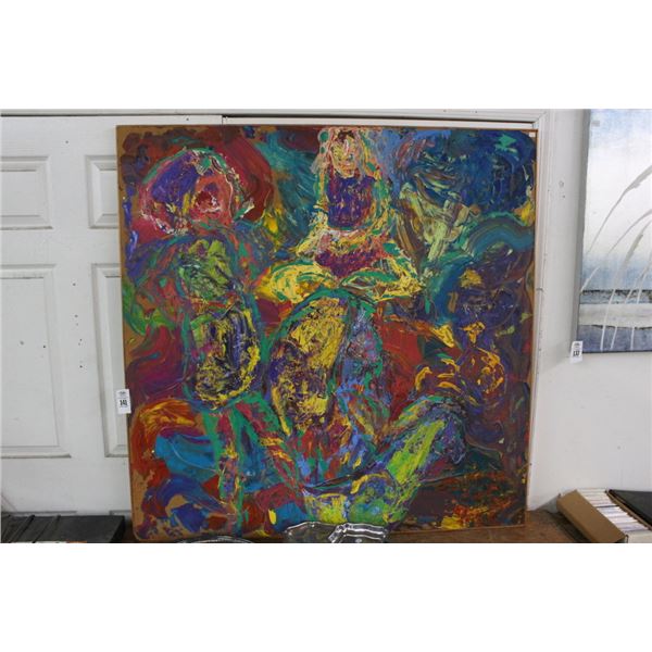 Large Custom Abstract Oil On Board Wall Art - 40"  X  40"