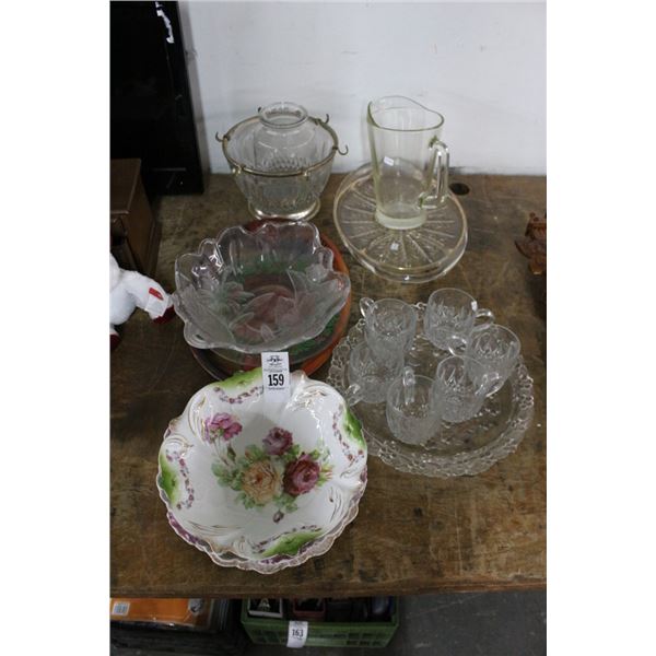 Floral/Etched Bowls, Trays, Pitcher