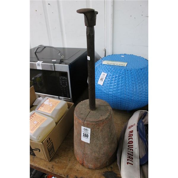 24"  Antique Cast Iron Cobbler On Wood Block