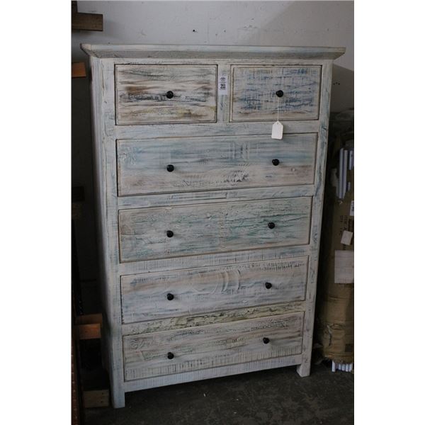 Distressed Whitewash  2/4 Highboy Dresser