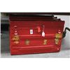 Image 1 : Vintage Red Animal Motif Steamer Trunk