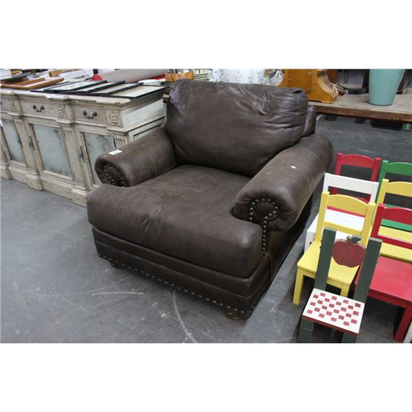 Brown MF Button Trim Oversized Easy Chair