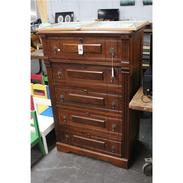 Victorian Burl Trim  1/4  Drawer Chest